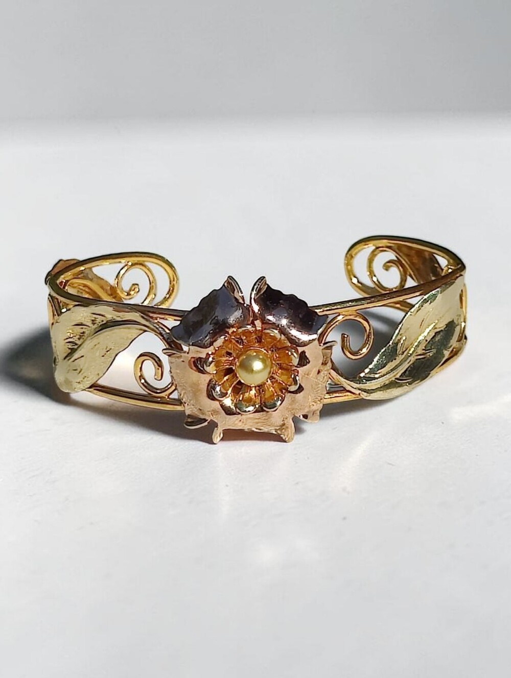 Antique 12k GF Flower Cuff Bracelet
